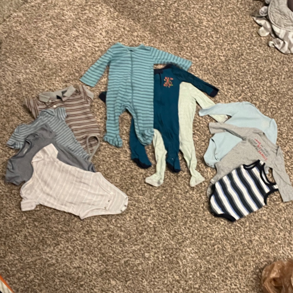 Carters Cloud Island 9M onesies pajamas LOT OF 10 Blue Gray Bodysuits Stripes